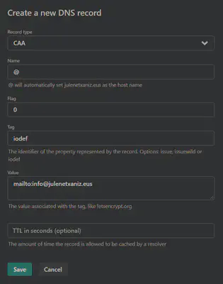 CAA DNS record