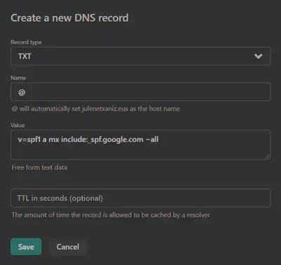 SPF DNS record