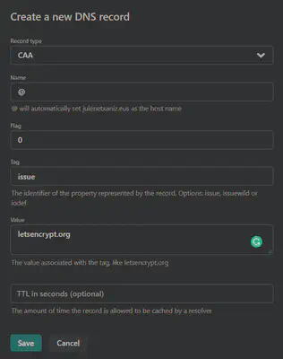 CAA DNS record