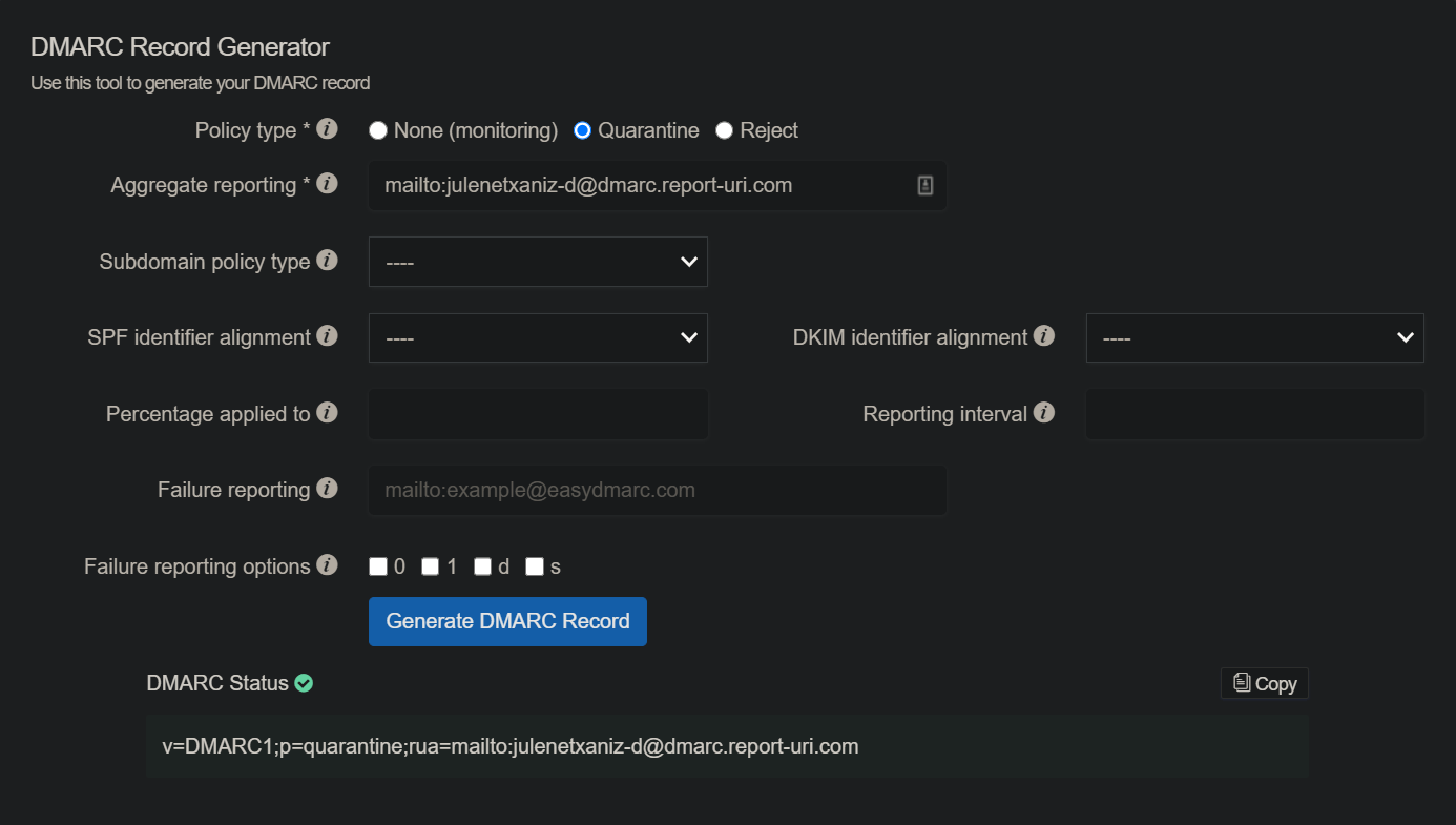 DMARC Record Generator