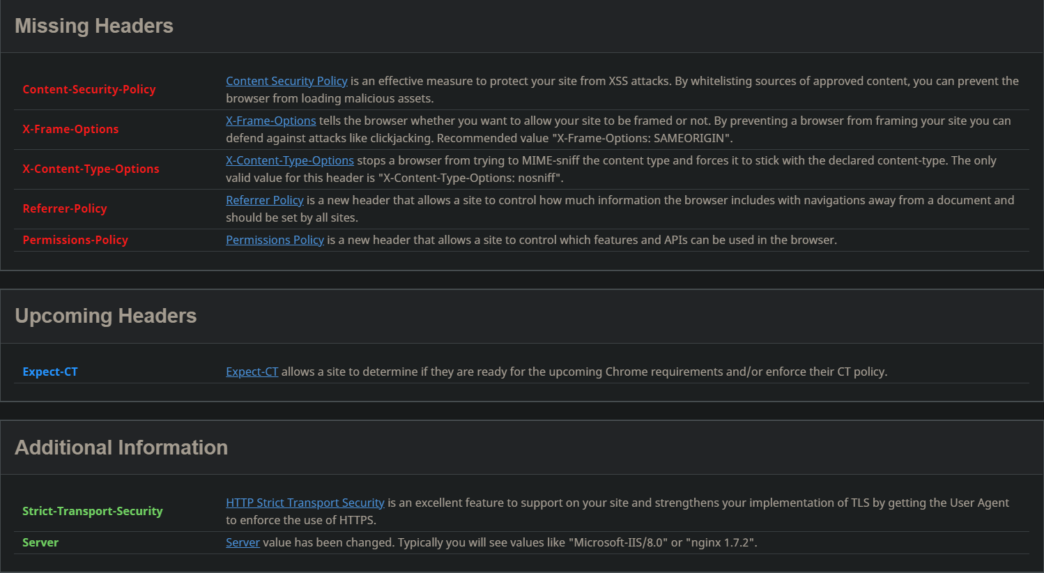Missing, Upcoming and Additional Headers