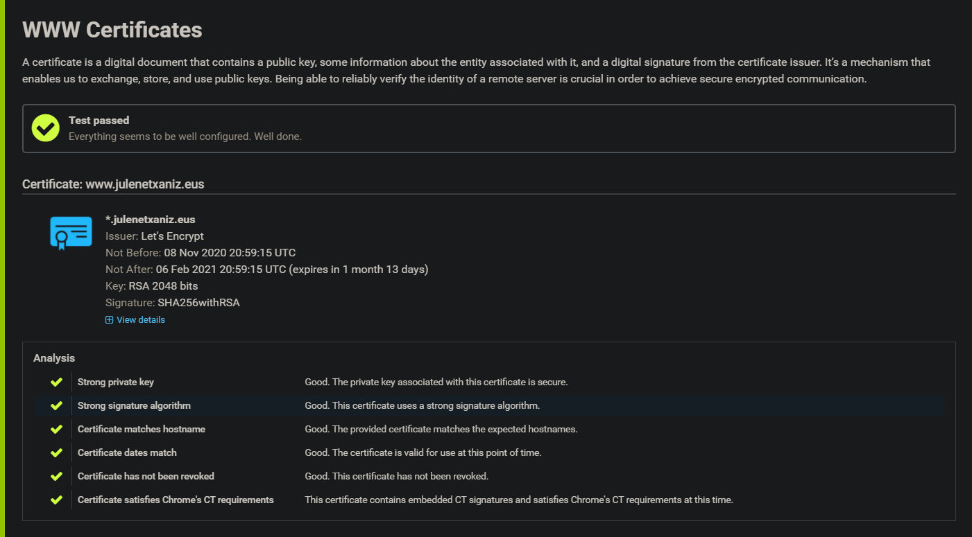 WWW Certificates Hardenize