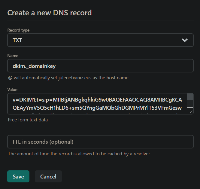 DKIM DNS record
