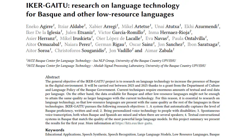 IKER-GAITU: research on language technology for Basque and other low-resource languages